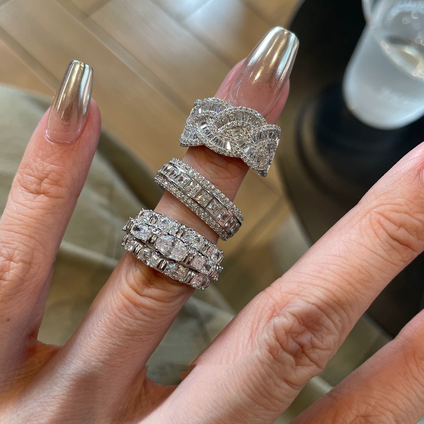 Wholesale Wide sier ring fully encrusted with diamonds for women