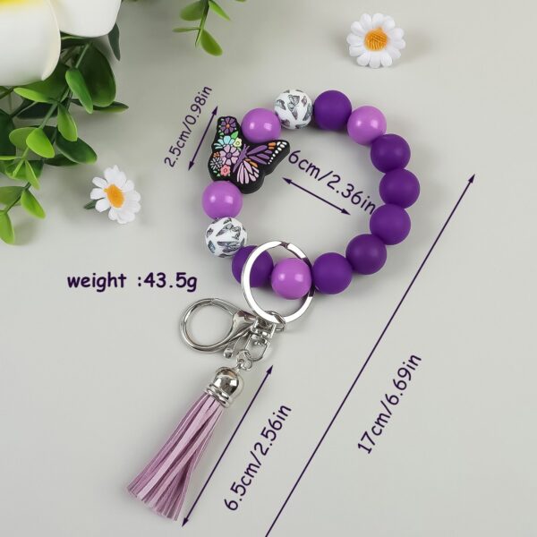 Wholesale Butterfly Pendant Beaded Keychain Solid Color Silicone Wooden Keychain