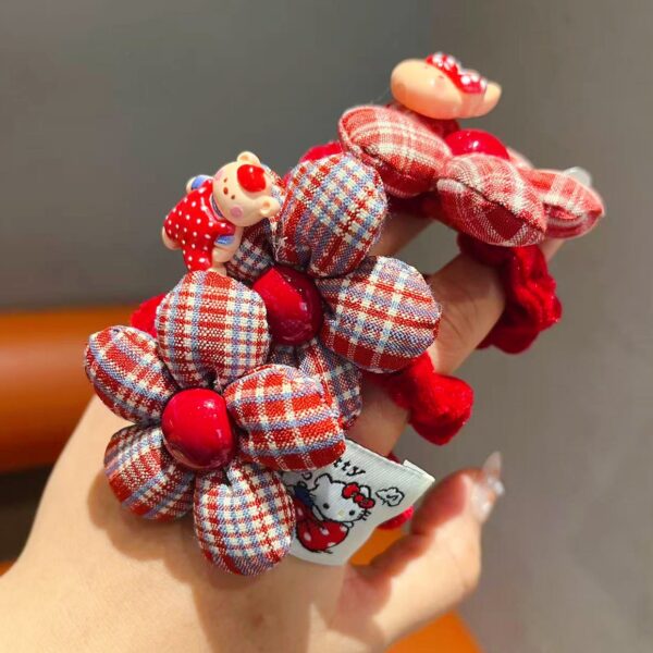 Wholesale Red checkered flower elastic cute headband
