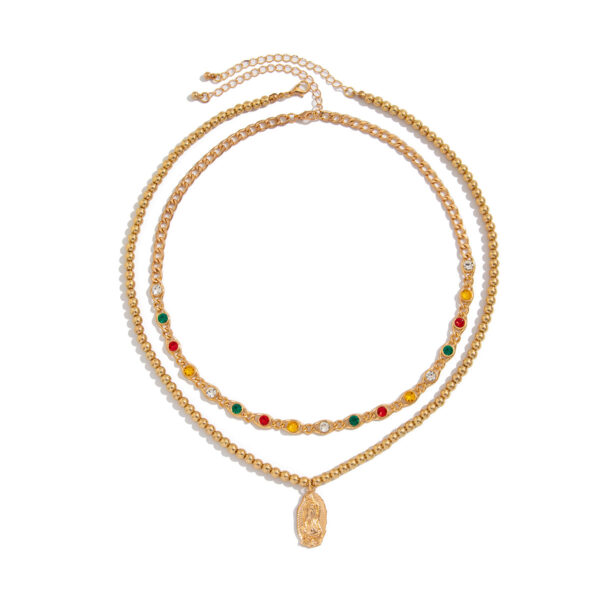 Wholesale Men's round bead layered Virgin pendant necklace