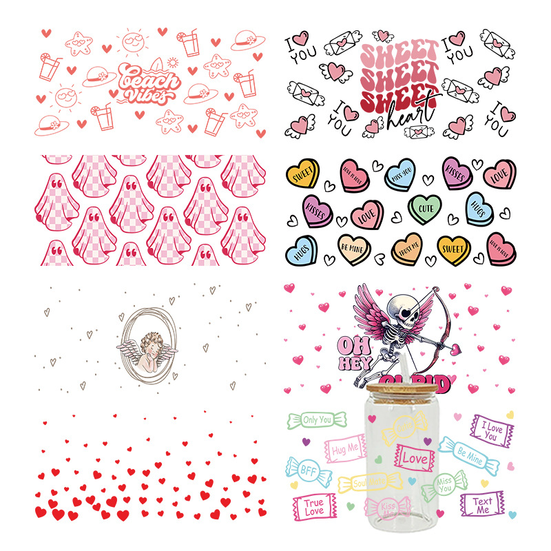 Wholesale Cute Pink Cartoon 16oz C UV DTF Wraps
