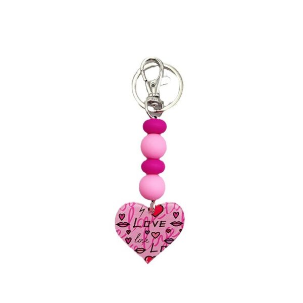 Wholesale European and American Amazon Cross-border Romantic Love Acrylic Silicone Beaded Keychain Bag Key Hanging Accessories