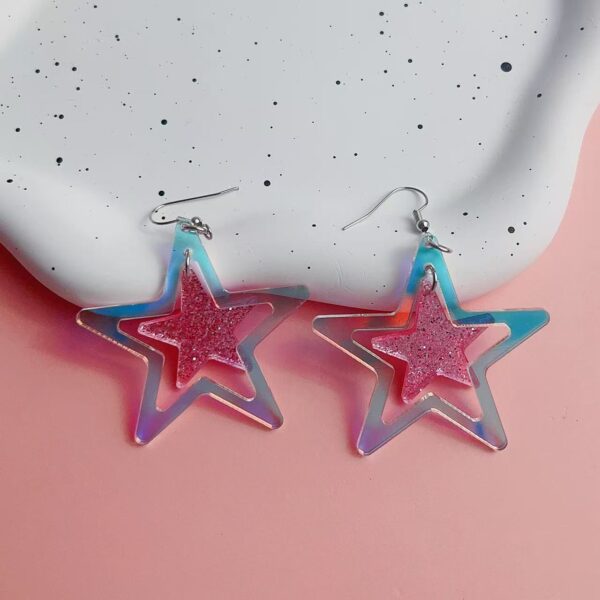 Wholesale Acrylic Laser Fantasy Five-Pointed Star Earrings Cut Out Star Earrings