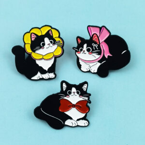 Wholesale Cute black metal cartoon bow cat brooch