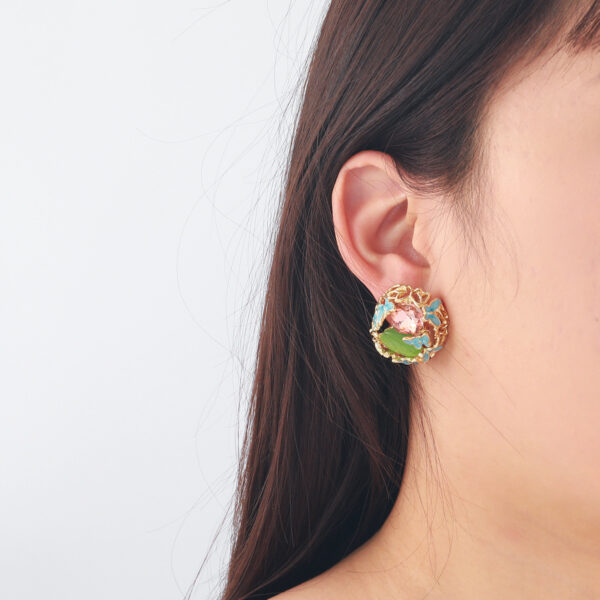 Wholesale Enamel inlaid diamond flower butterfly earrings