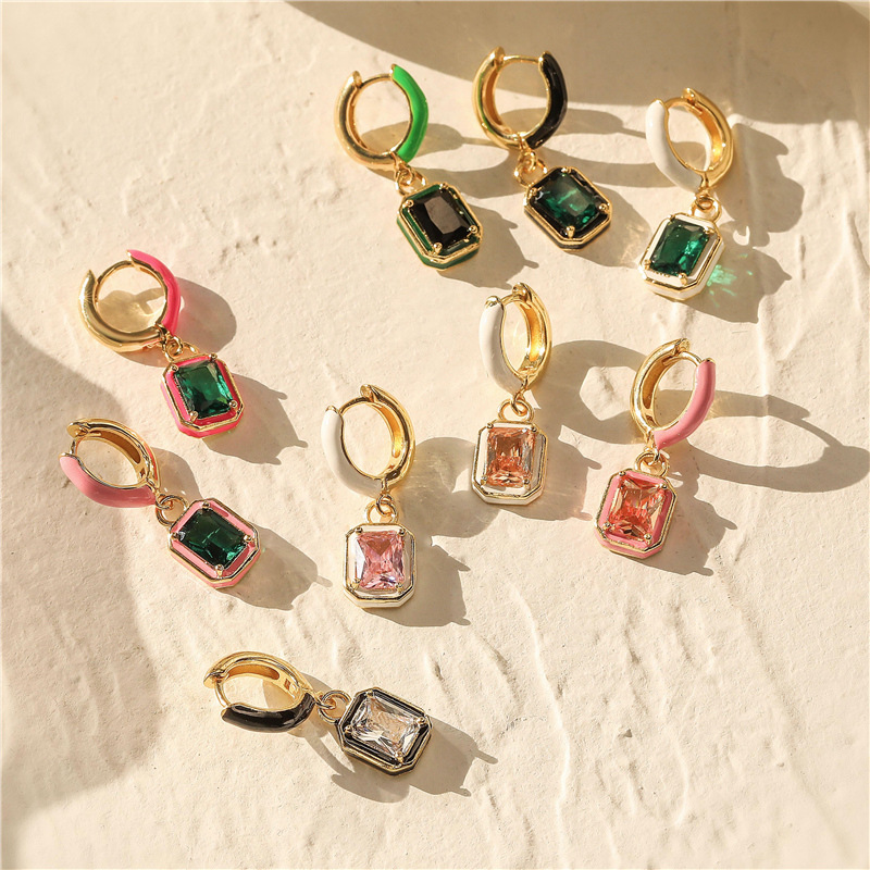 Wholesale Oil ops with Colored Diamond Square Earrings