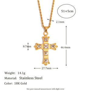 Zircon cross necklace - gold
