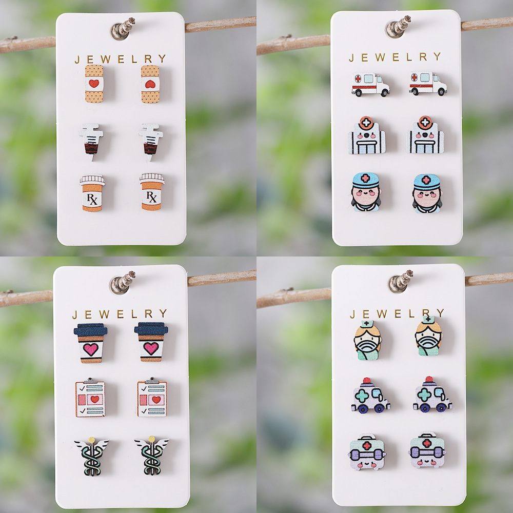 Wholesale cute nurse bandage syringe ambulance hospital first aid kit medical record earring