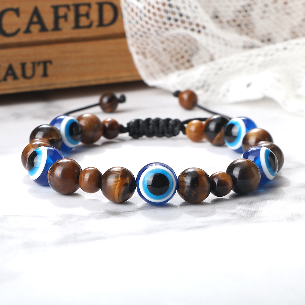 Wholesale Jewelry Aessories 10mm Volcanic Rock Bracelet Turkey Devil's Eye Beaded Hand Rope Adjustable