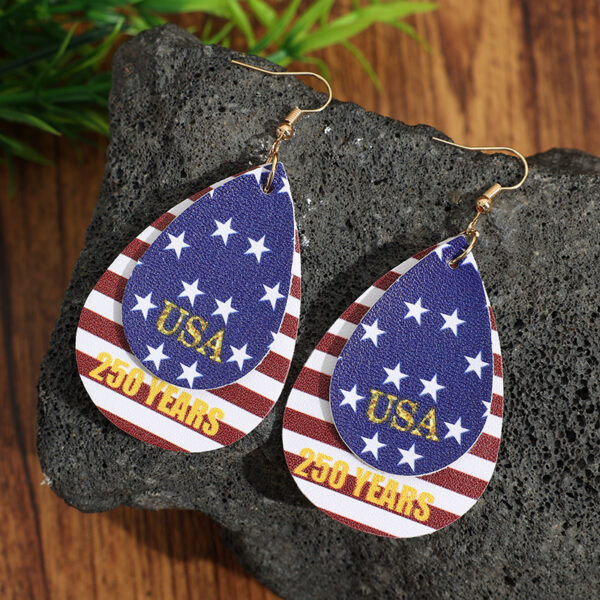 Wholesale Stars and Stripes Double-Layer Waterdrop Leather Earrings