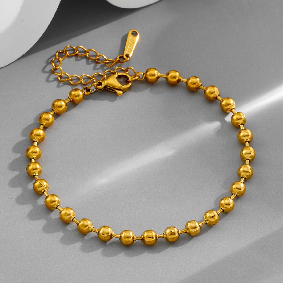 Wholesale titanium steel 18K round beads Gold Plated Bracelet