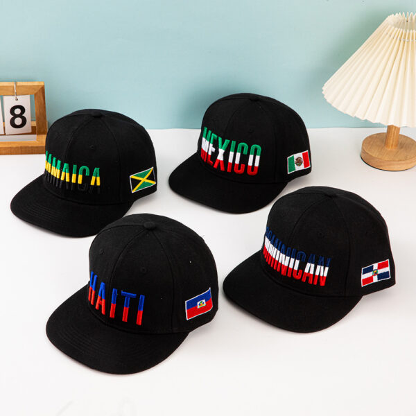 Wholesale Multi country flag hat color blocked flat brimmed baseball cap