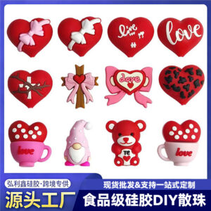 Wholesale Valentine's Day Silicone 3D Heart Beads with Through Holes Focal Beads