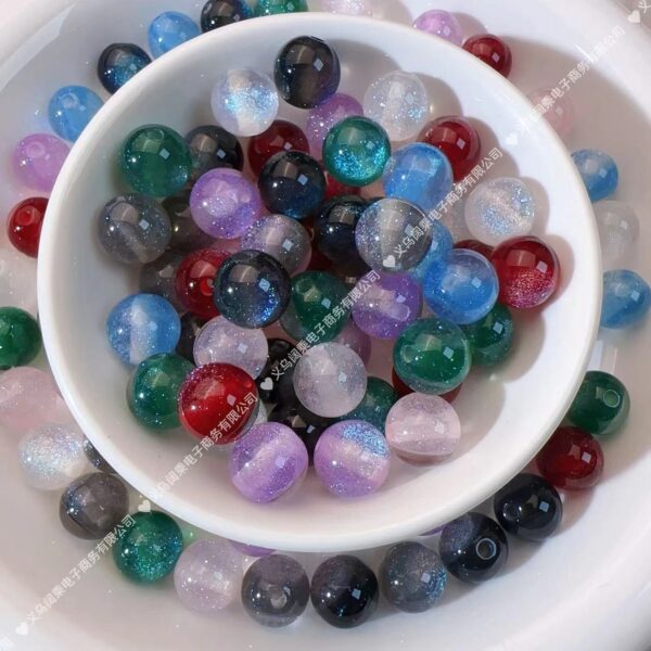 Wholesale 8/10/12mm Starry Sky Fine Glitter Cat's Eye Resin Beads Mermaid Princess Straight Hole Loose Beads DIY Beading Phone Necklace Round Beads