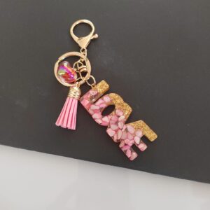 Gold foil + pink key pendant / Love key pendant