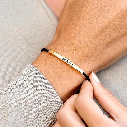 Wholesale Amazon Cross-Border Best-Selling Stainless Steel Elbow Inspirational Text Adjustable Length Women's Braided Bracelet with Card