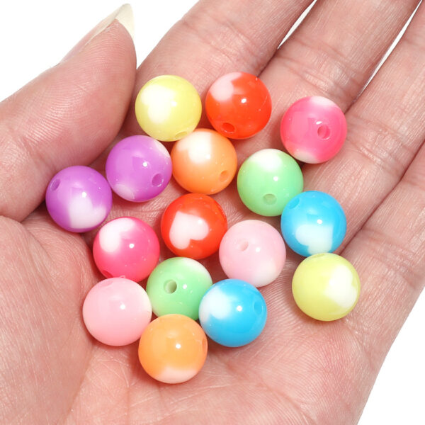 Wholesale Jelly colored heart-shaped round acrylic beads