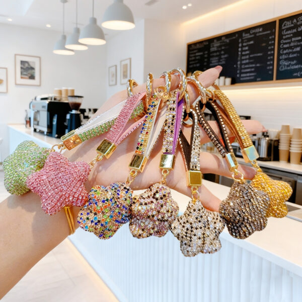 Wholesale Full Diamond Star Shining Water Diamond Pentagram Keychain