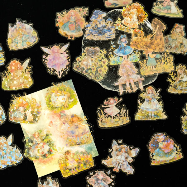 Wholesale 30 Fairy Tale Forest Stickers PET Material Gold Foil Transparent Waterproof Cartoon Stickers