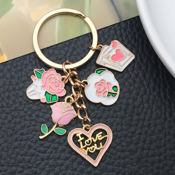 Wholesale White Pink Rose Love Card Keychain