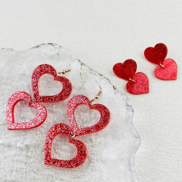 Wholesale Valentine's Day peach heart glitter red heart acrylic suit earrings