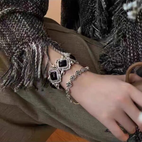 Wholesale Dark Gothic Square Stone Wide Edition Bracelet