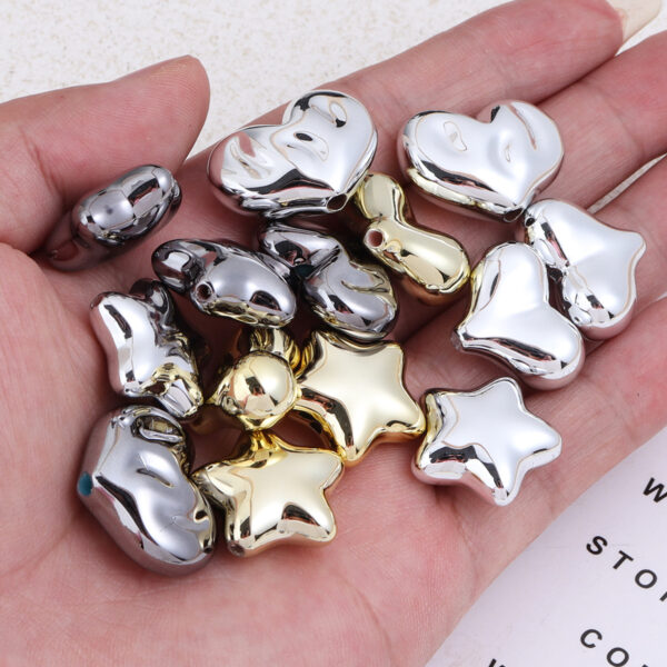 Wholesale 10pcs electroplated gold silver pentagram heart acrylic beads
