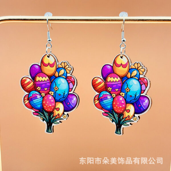 Wholesale Easter colorful egg balloon basket Happy Easter wooden earrings