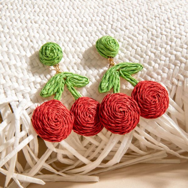 Wholesale Wool Woven Red Cherry Water Simulation Fruit Earrings
