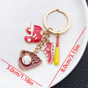 ER874-Sports Series Drop Oil Red Baseball Protector Keychain -13.5g
