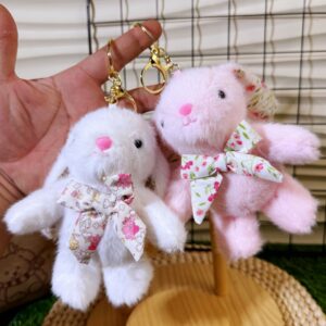 Wholesale Cute floral bow hanging ear rabbit plush cartoon keychain