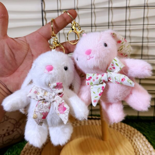 Wholesale Cute floral bow hanging ear rabbit plush cartoon keychain