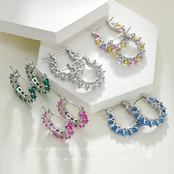 Wholesale Pave Red Corundum Spike Zircon Lace U Shaped Hoop Earrings