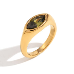 Horse eye zircon seal ring-gold green / No. 7