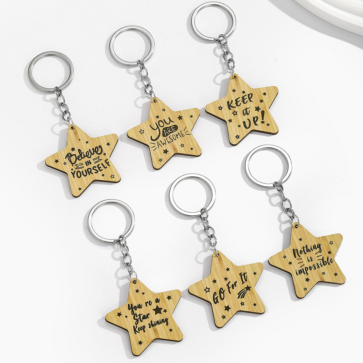 Wholesale English letter inspirational slogan Star Keychain