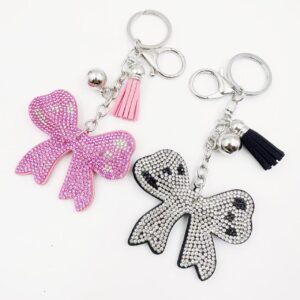 Wholesale Tassel Diamond Bow Keychain Velvet Diamond Bow Tie Rhinestone Keychain
