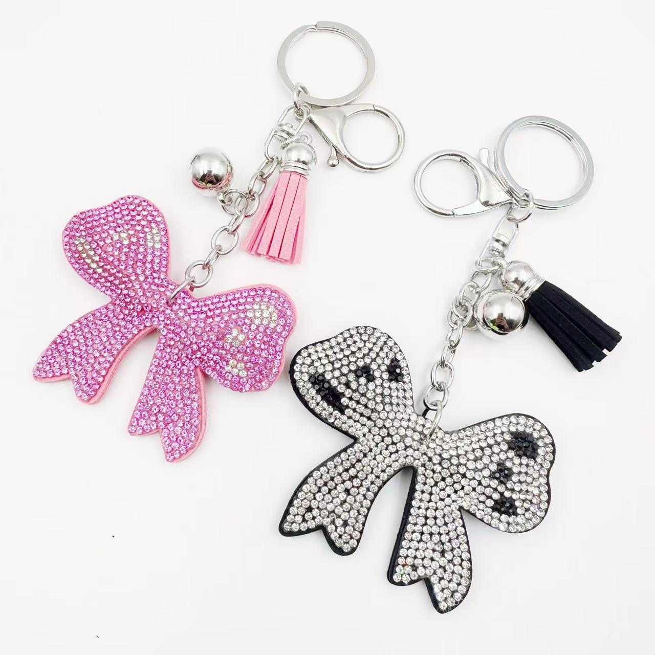 Wholesale Tassel Diamond Bow Keychain Veet Diamond Bow Tie Rhinestone Keychain