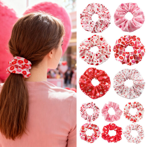 Wholesale Valentine's Day Sweet Love Lips Printed Elastic Hair Rope