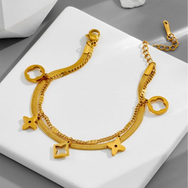 Wholesale Titanium Steel O Double-layer Four-leaf Clover Bracelet