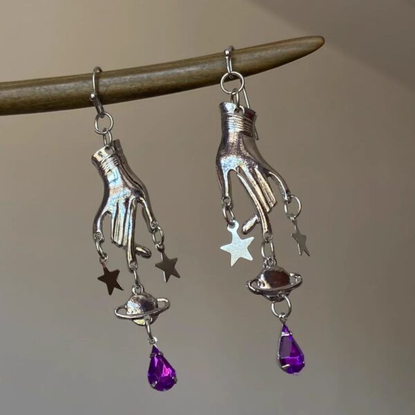 Wholesale Purple Magic Hand Pentagram Pendant Earrings
