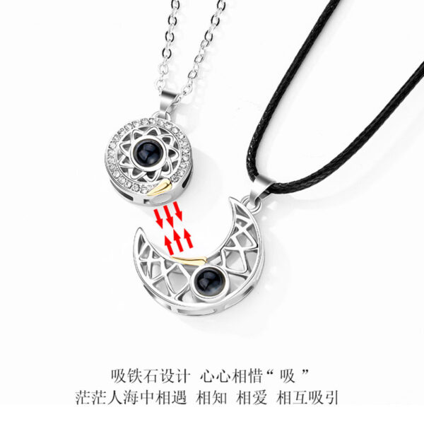 Wholesale 100 Languages Magnetic Stone Necklace Sun and Moon Couple