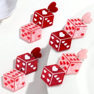 Wholesale Cake Blingbling Heart Earrings Acrylic Splicing Red Peach Heart Mirror Earrings