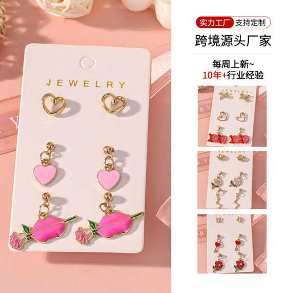 Wholesale Valentine's Day Rose Red Lips Earring Set