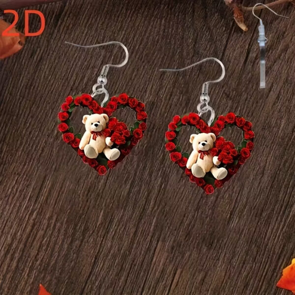 Wholesale Heart shaped teddy bear rose Valentine's Day acrylic earrings