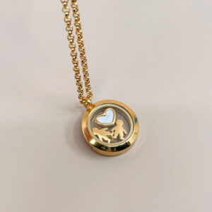 Gold transparent round photo box necklace