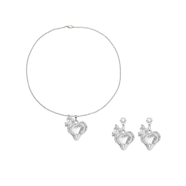 Wholesale Full Diamond Crystal Heart Set Two-Piece Necklace Earrings