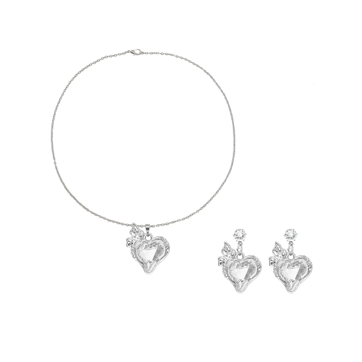 Wholesale Full Diamond Crystal Heart Set Two-Piece Necklace Earrings