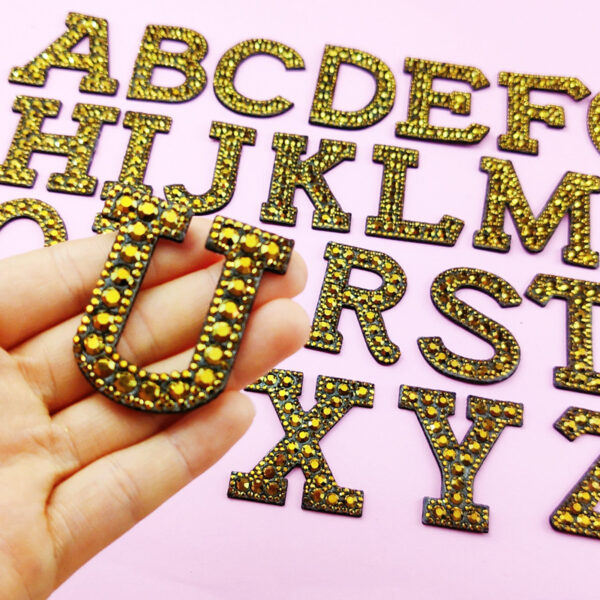 Wholesale 26 English letter colored rhinestone embroidery DIY patches
