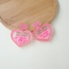 Wholesale Valentine's Day Love Earrings Acrylic Stereo Sequins quicksand Peach Heart Earrings