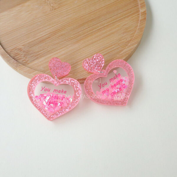 Wholesale Valentine's Day Love Earrings Acrylic Stereo Sequins quicksand Peach Heart Earrings